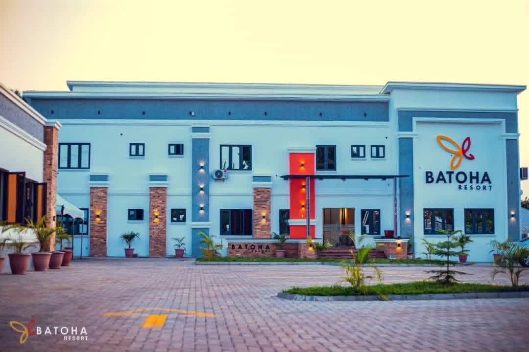Batoha Resort building in the evening light, with a paved forecourt